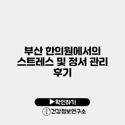 부산 한의원에서의 스트레스 및 정서 관리 후기